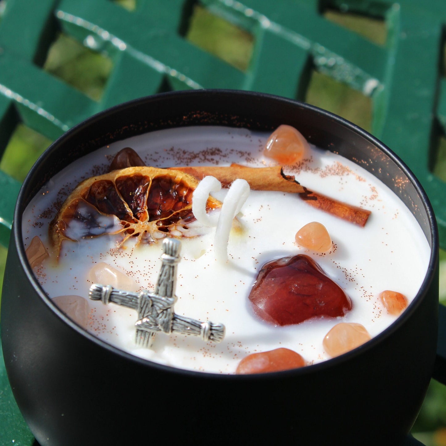Brigid's Blaze Goddess Candle | Brigid Cross | Carnelian Orange Cinnamon Stick Soy Wax | Imbolc Sabbat Candle Magick Ritual Spell
