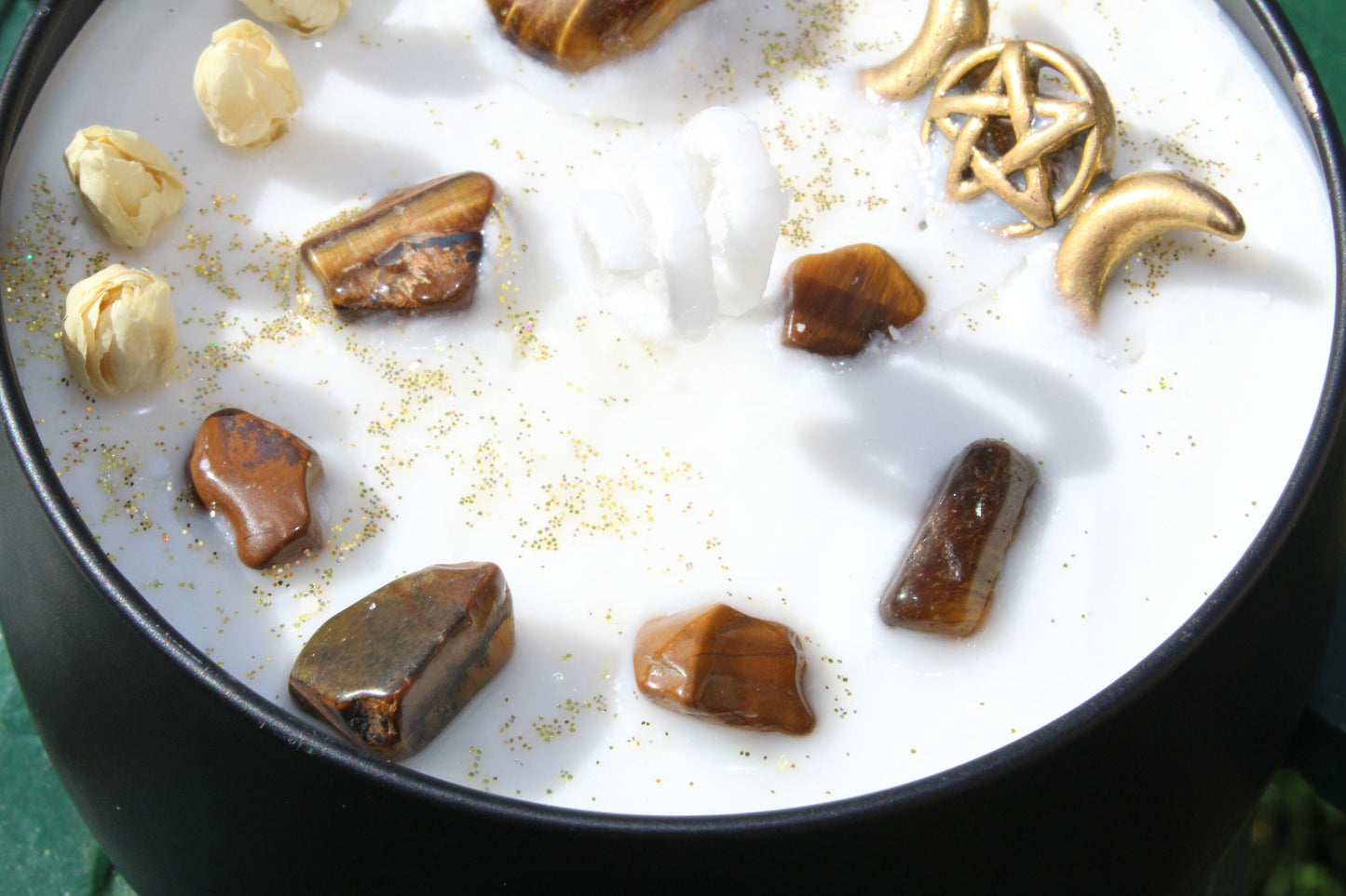 Triple Moon Tiger Eye Jasmine Soy Wax Candle | Goddess Candle Magick Ritual Spell | Witchy Altar Tools/Supplies