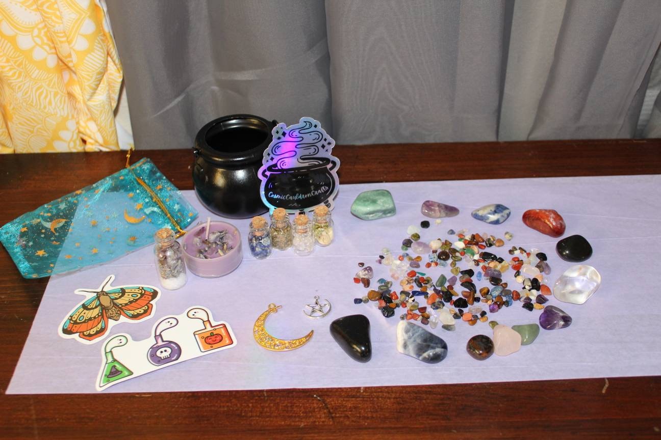 Crystal Cauldron Confetti | Crystal Chips + Tumbled  Gemstones | Witchy Gift | Crystal Healing | Charms, Spell Bottles | Tea Light Candle