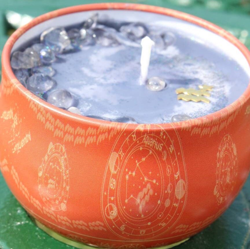 Zodiac Zen ~ Soy Candles w/ Clear Quartz | Astrology Birthday Gift | Celestial Crystal Candle | Horoscope | Galaxy Gemstone | Constellations