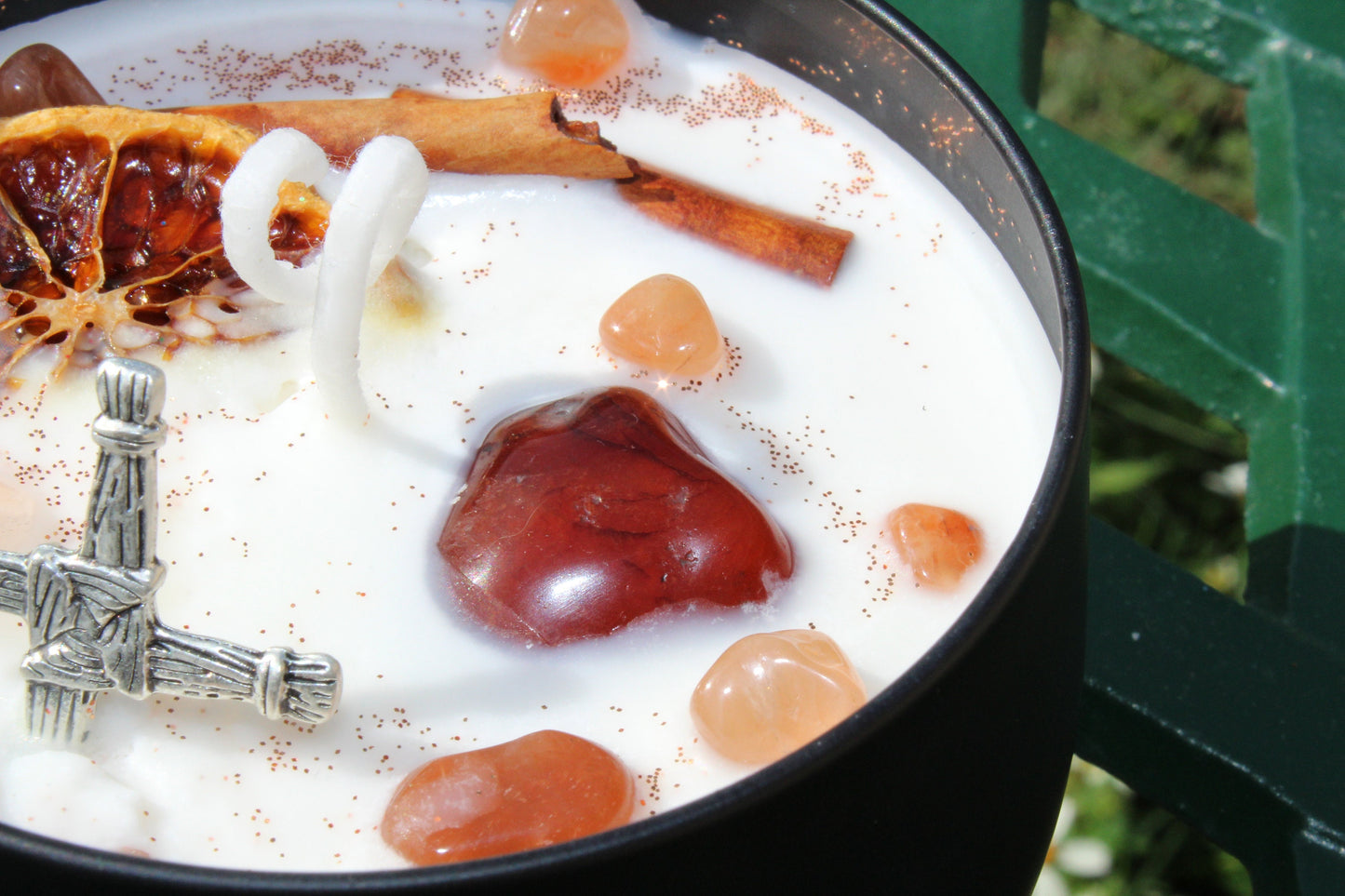 Brigid's Blaze Goddess Candle | Brigid Cross | Carnelian Orange Cinnamon Stick Soy Wax | Imbolc Sabbat Candle Magick Ritual Spell