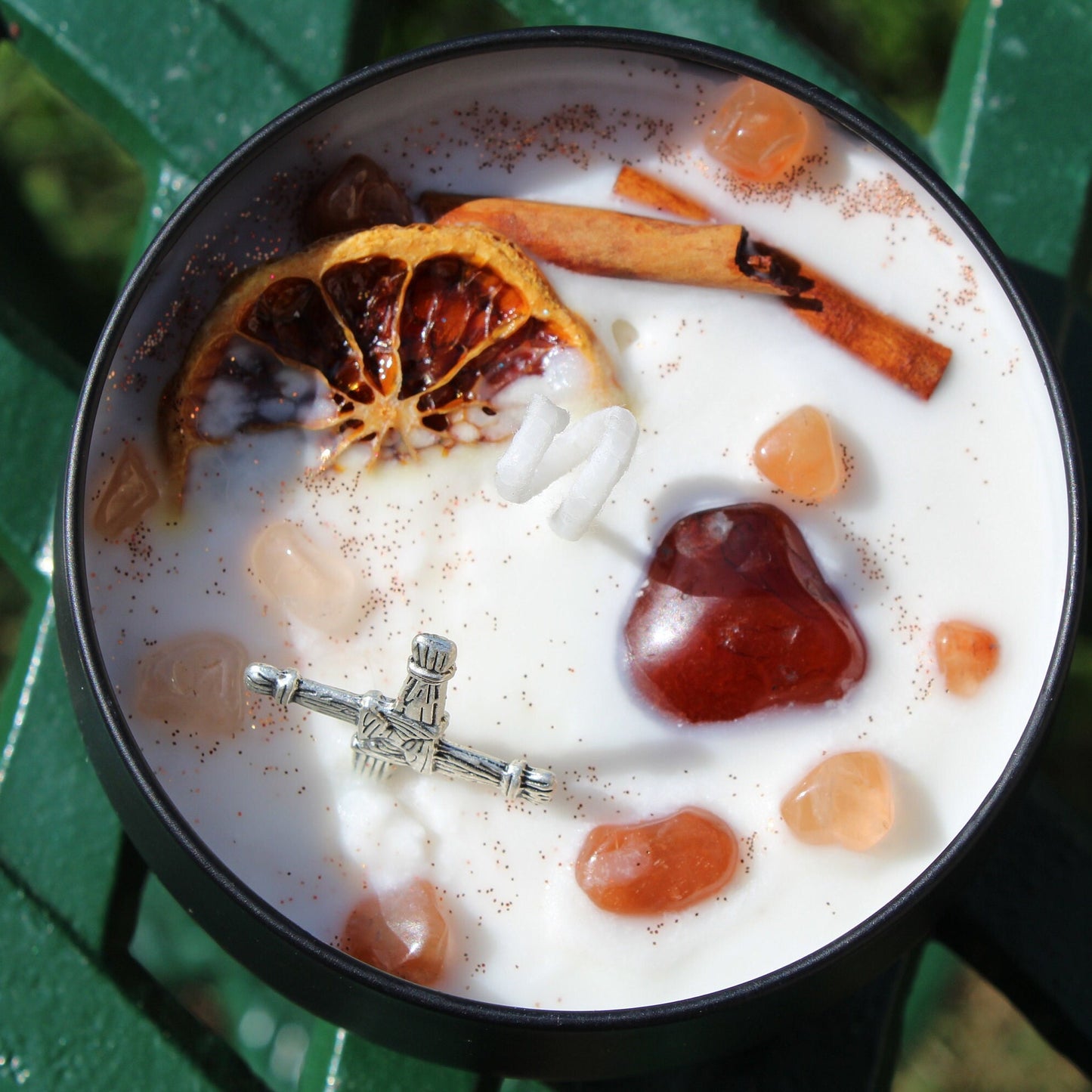 Brigid's Blaze Goddess Candle | Brigid Cross | Carnelian Orange Cinnamon Stick Soy Wax | Imbolc Sabbat Candle Magick Ritual Spell