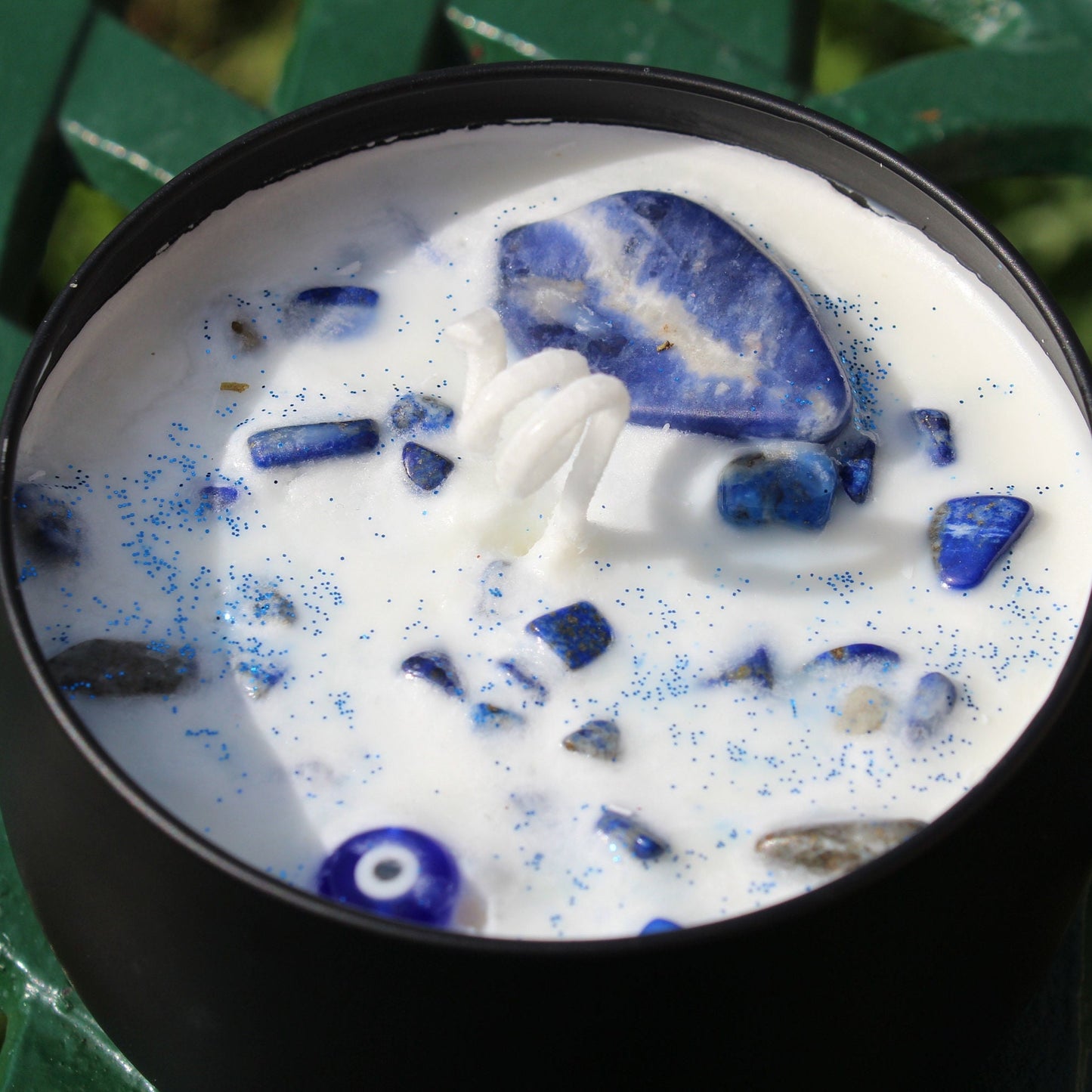 Evil Eye Protection Candle | Sodalite Tumble + Lapis Lapzuli  Crystal Chips | Candle Magick Ritual Protection Spell