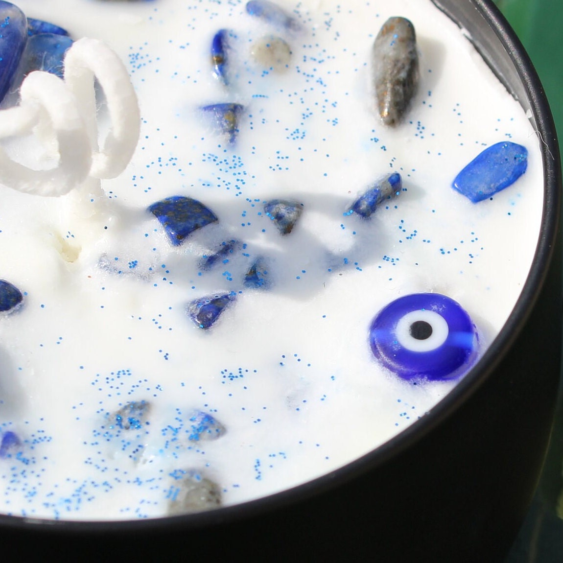 Evil Eye Protection Candle | Sodalite Tumble + Lapis Lapzuli  Crystal Chips | Candle Magick Ritual Protection Spell