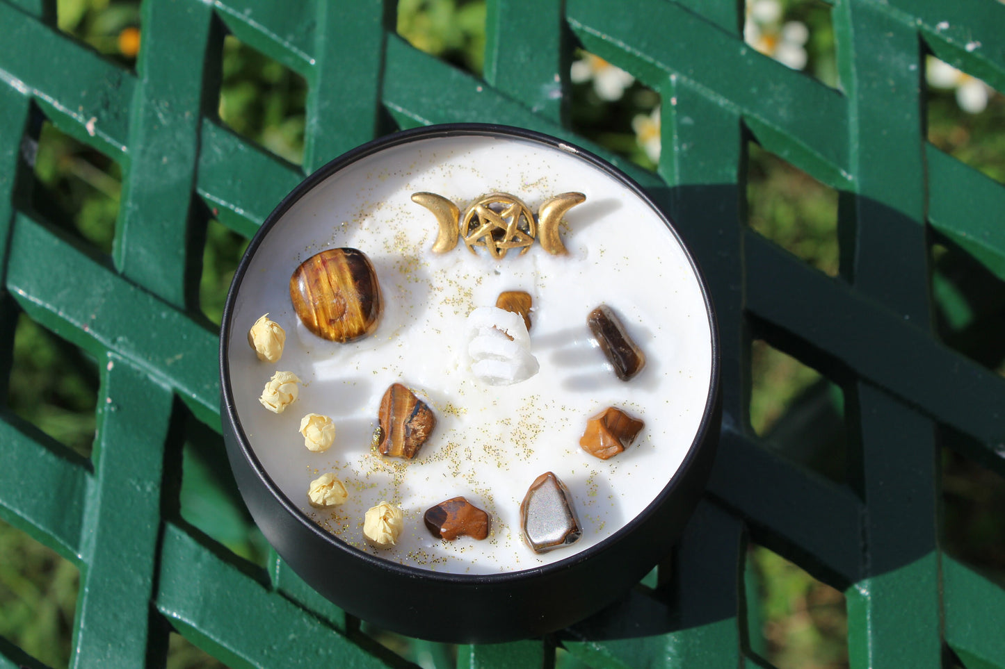 Triple Moon Tiger Eye Jasmine Soy Wax Candle | Goddess Candle Magick Ritual Spell | Witchy Altar Tools/Supplies
