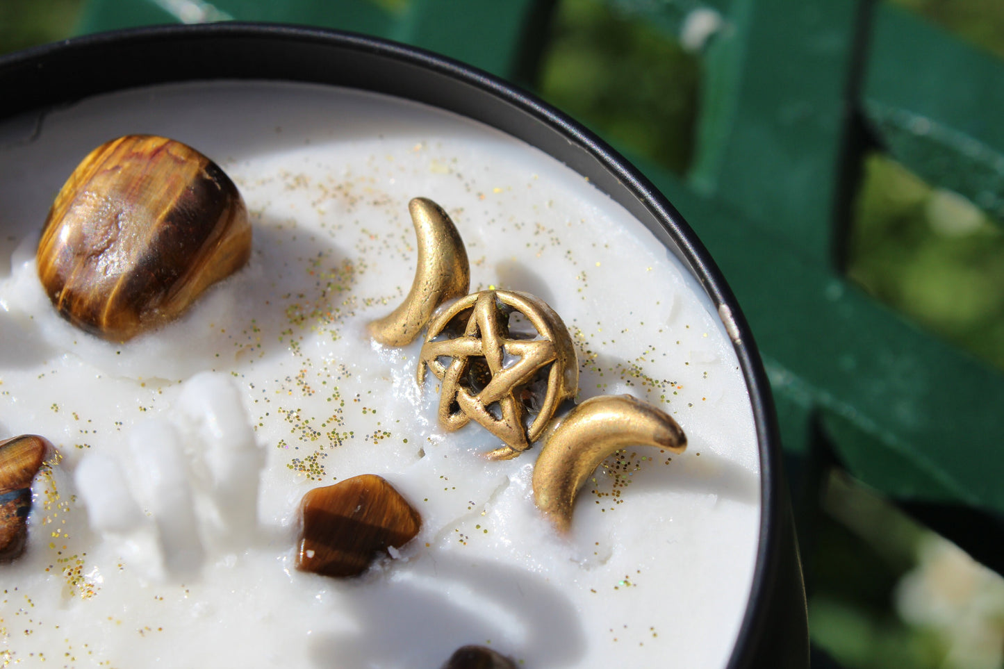 Triple Moon Tiger Eye Jasmine Soy Wax Candle | Goddess Candle Magick Ritual Spell | Witchy Altar Tools/Supplies