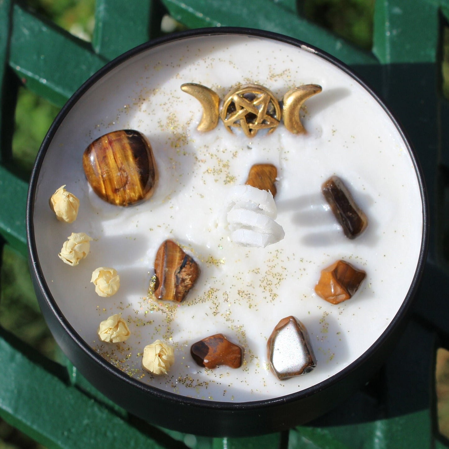 Triple Moon Tiger Eye Jasmine Soy Wax Candle | Goddess Candle Magick Ritual Spell | Witchy Altar Tools/Supplies