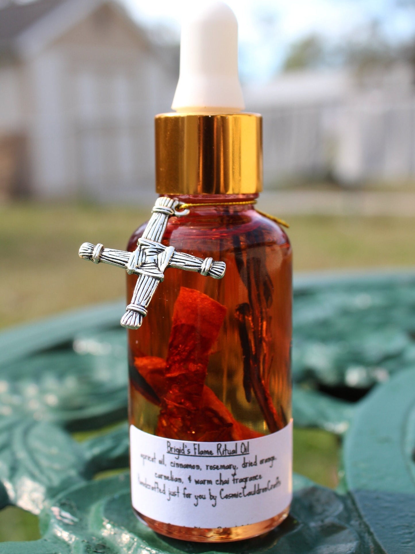 Brigid's Brew - Cinnamon Chai - Goddess Oil | Brigid Cross | Carnelian Orange Cinnamon Stick Rosemary | Imbolc Sabbat Magick Ritual Spell