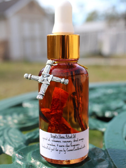 Brigid's Brew - Cinnamon Chai - Goddess Oil | Brigid Cross | Carnelian Orange Cinnamon Stick Rosemary | Imbolc Sabbat Magick Ritual Spell